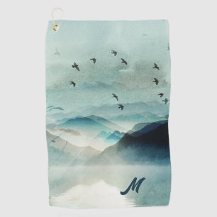 Serviette De Golf Calme Monogramme Nature Aquarelle paysage de monta