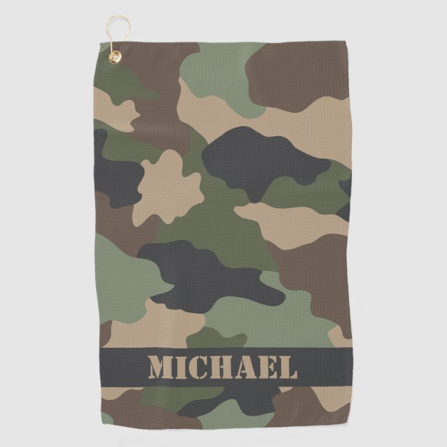 Serviette De Golf Camouflage de Woodland Camo Monogramme militaire k (Devant)