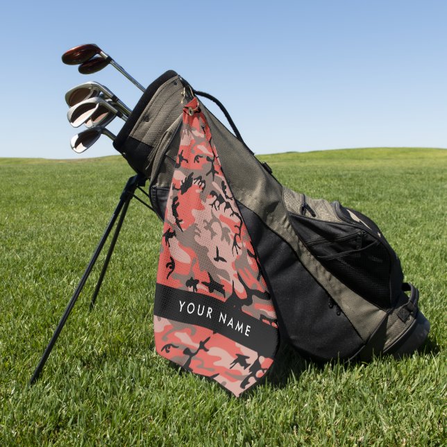 Serviette De Golf Camouflage rouge et Brown Votre nom Personnalisez (Vert)