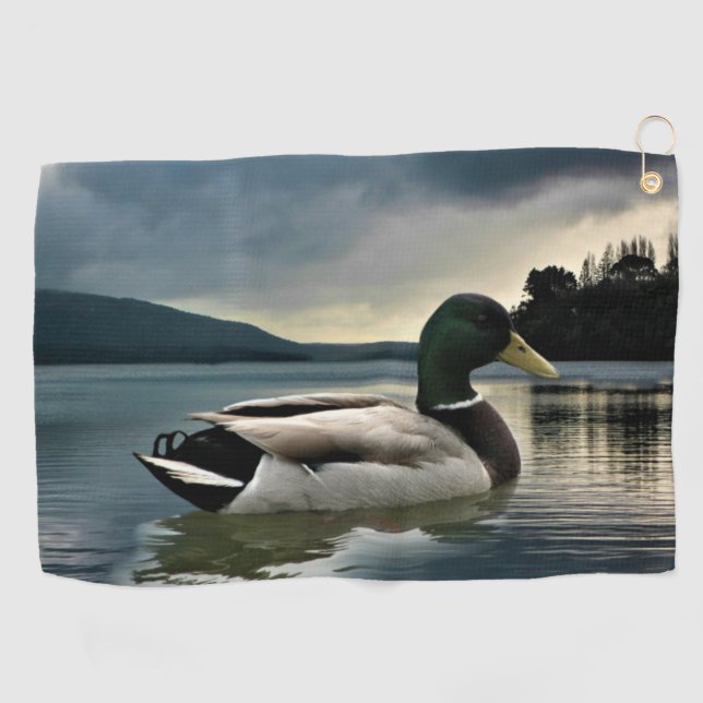 Serviette De Golf Canard De Mallard Sur Le Lac (Horizontal)