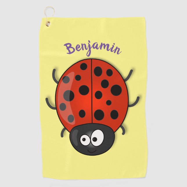 Serviette De Golf Caricature de coccinelle rouge joyeux (Devant)