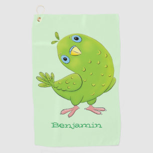 Serviette De Golf Caricature de perruche verte curieuse