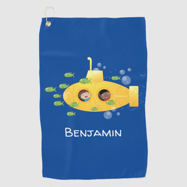 Serviette De Golf Caricature de poisson sous-marin jaune mignon (Devant)