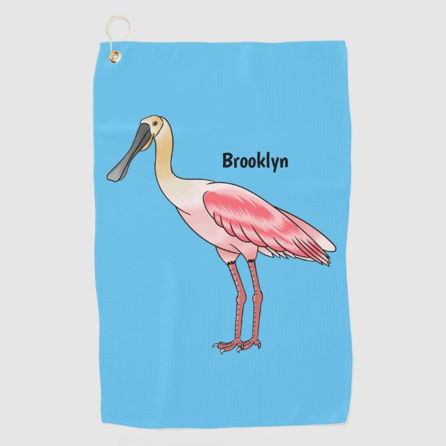Serviette De Golf Caricature d'oiseau de spatule de rose (Devant)