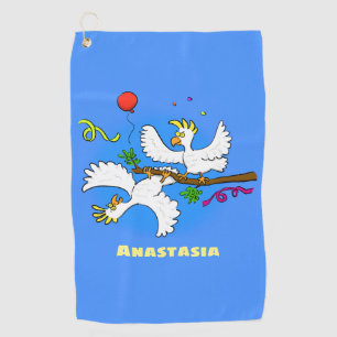 Serviette De Golf Caricature d'oiseaux de cockatoo amusante