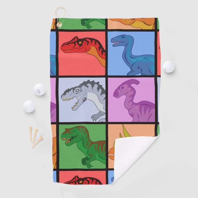 Serviette De Golf Carrés dinosaures (En situation)