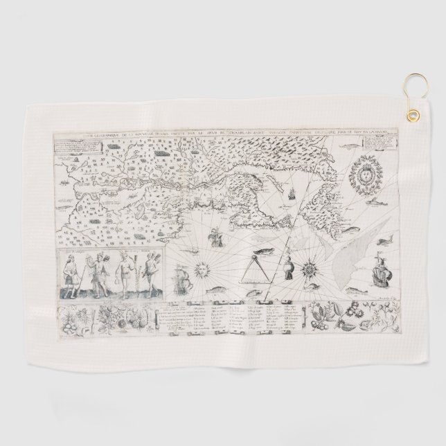 Serviette De Golf Carte Française Canada (Québec) par Champlain 1612 (Horizontal)