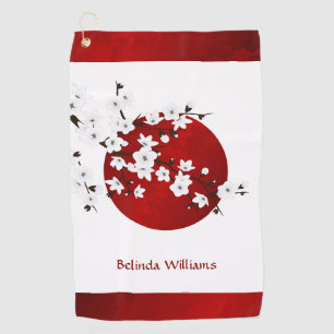 Serviette De Golf Cerisier Blossom Levant Soleil Rouge Noir Blanc Mo