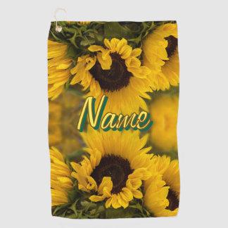 Serviette De Golf Chaleureux Tournesols dorés Texte personnalisé