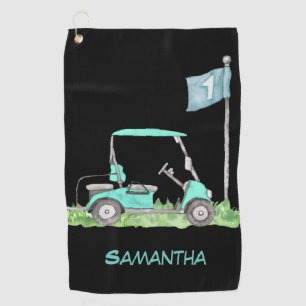 Serviette De Golf Chariot de golf au drapeau de golf pour femme or a