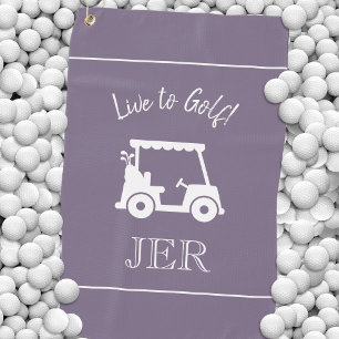 Serviette De Golf Chariot de Golf Live to Golf Monogrammé Chic Viole