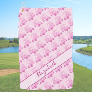 Serviette De Golf Chariot de golf rose amusant nom personnalisé