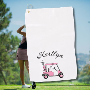Serviette De Golf Chariot de golf rose amusant pour fille avec monog