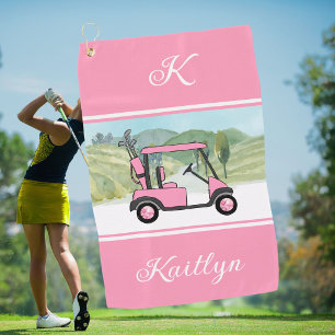 Serviette De Golf Chariot de golf rose amusant pour fille avec monog