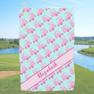 Serviette De Golf Chariot de golf rose et turquoise nom personnalisé