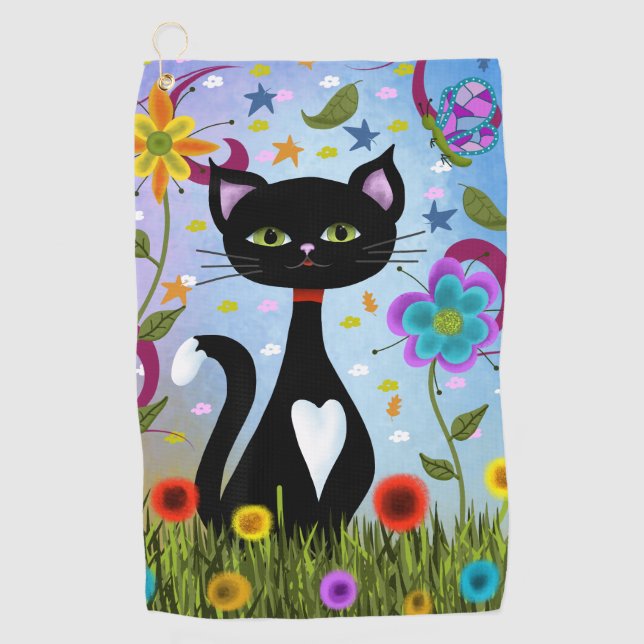 Serviette De Golf Chat Dans Un Jardin Art Abstrait (Devant)