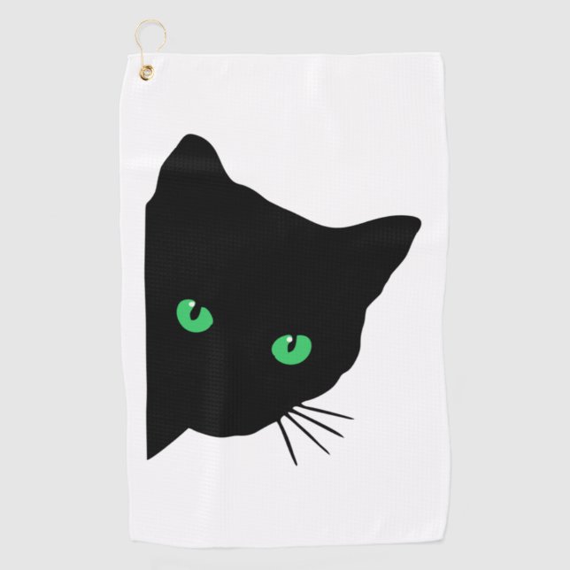 Serviette De Golf chat noir aux yeux verts (Devant)