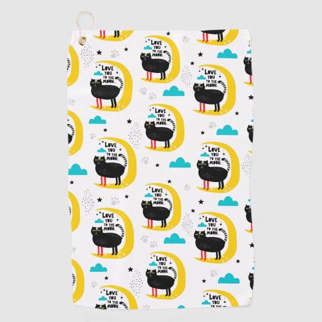 Serviette De Golf Chat sur la lune (Devant)
