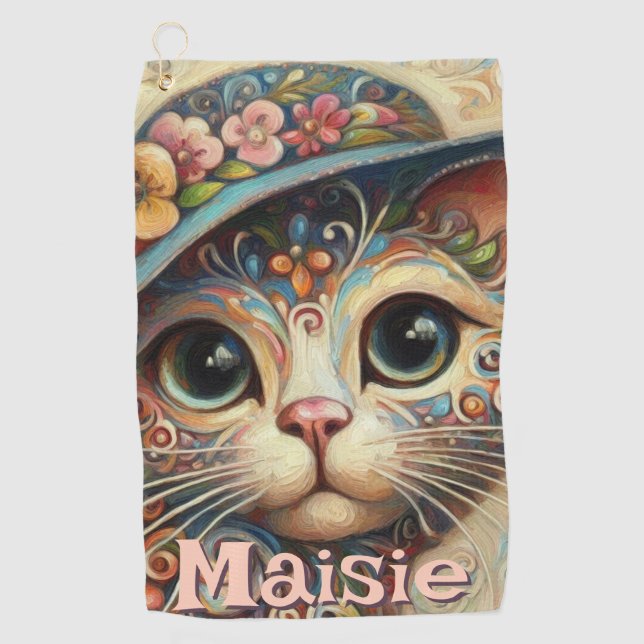Serviette De Golf Chat Whimsical avec un Casquette Floral Personnali (Devant)