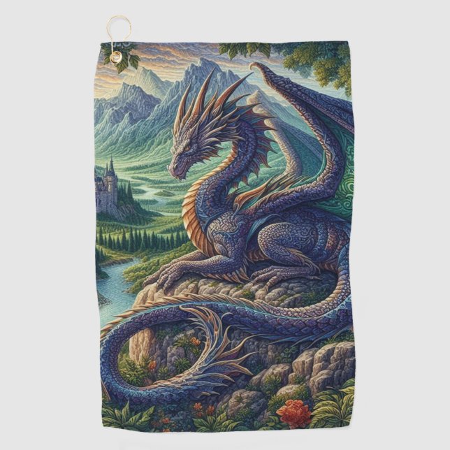 Serviette De Golf Château du Dragon médiéval coloré (Devant)