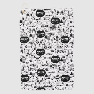 Serviette De Golf Chats blancs noirs face motif