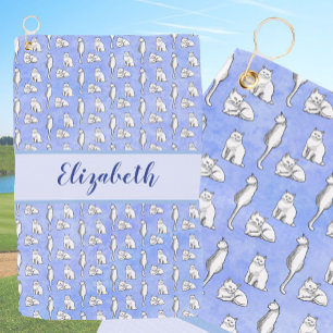 Serviette De Golf Chats fantaisistes sur fond bleu avec nom personna