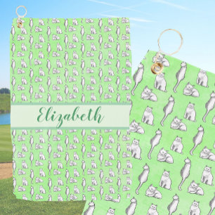 Serviette De Golf Chats fantaisistes sur fond vert avec nom personna