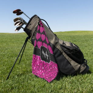 Serviette De Golf Chaud coeur rose faux pétille motif Monogramme