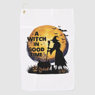 Serviette De Golf Chaudron de lune d'Halloween de bonne sorcière_1