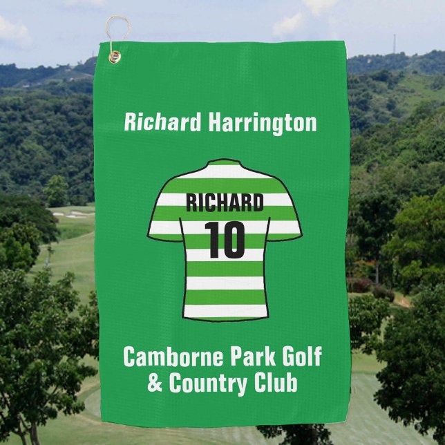 Serviette De Golf Chemise de football en cerceaux verts et blancs (Créateur téléchargé)