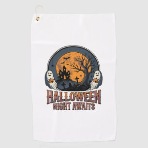 Serviette De Golf Chemise fantôme lune gravée scène Halloween vintag