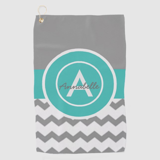 Serviette De Golf Chevron Turquoise gris (Devant)