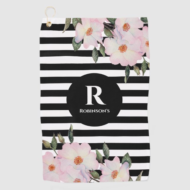Serviette De Golf Chic Moderne Aquarelle Roses Roses Roses Rose Rayu (Devant)