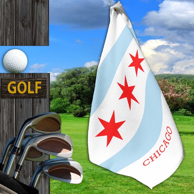 Serviette De Golf Chicago Flag Golf Towel / Illinois, États-Unis (Créateur téléchargé)