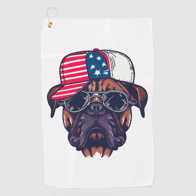 Serviette De Golf Chien de boîte portant blanc rouge bleu (Devant)
