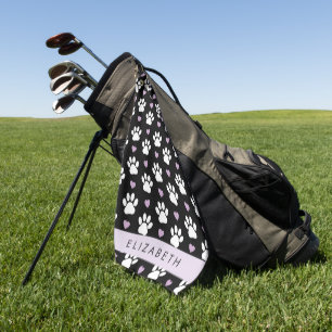 Serviette De Golf Chien Paws, White Paws, Lilac Hearts, Votre Nom