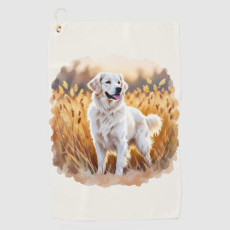 Serviette De Golf Chien Retriever Golden Blanc