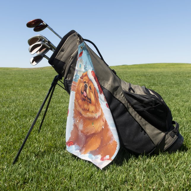 Serviette De Golf Chow Chow Winter Wonderland Noël Joie (Vert)