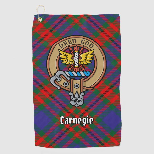 Serviette De Golf Clan Carnegie Crest sur Tartan (Devant)