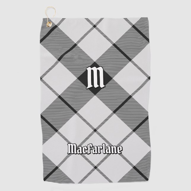 Serviette De Golf Clan MacFarlane Tartan noir et blanc (Devant)