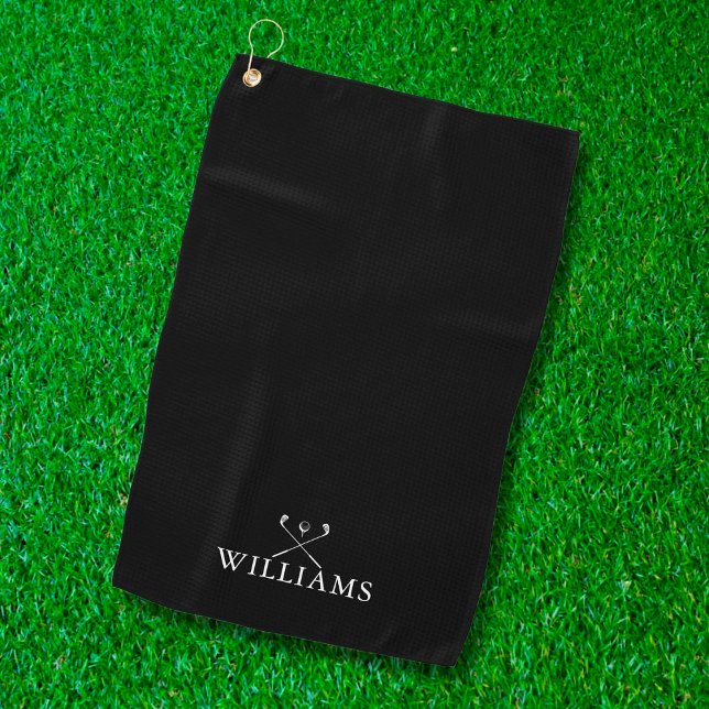 Serviette De Golf Clubs De Golf De Nom Personnalisé Noir Et Blanc (Créateur téléchargé)
