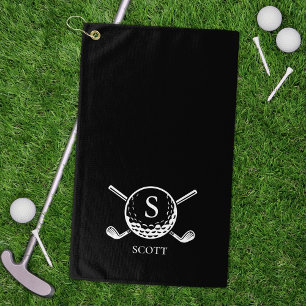 Serviette De Golf Clubs de golf noirs et blancs classiques Monogramm