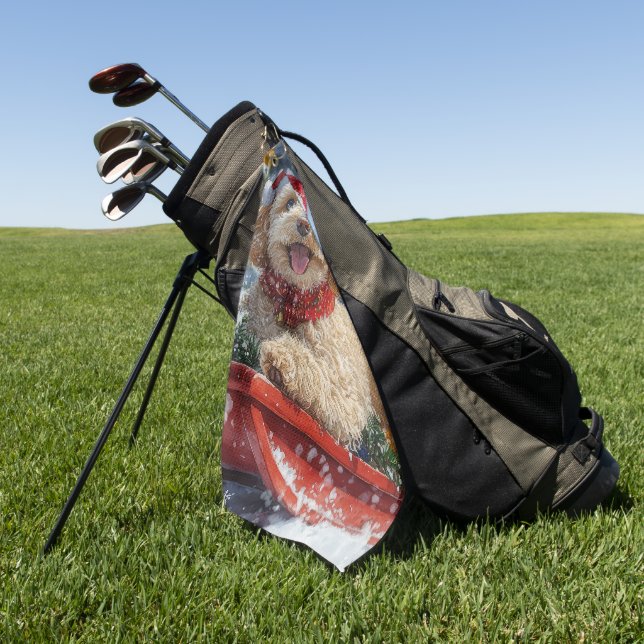 Serviette De Golf Cockapoo Dog in Sledge Let it Neige Christmas (Vert)