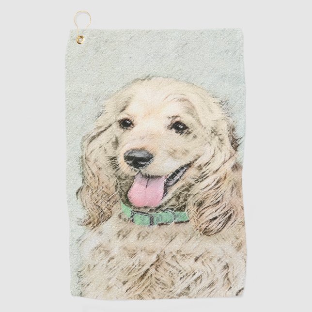 Serviette De Golf Cocker Spaniel Buff Peinture - Art Chien original (Devant)