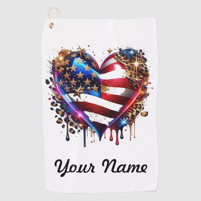 Serviette De Golf Coeur du drapeau américain personnalisé (Devant)