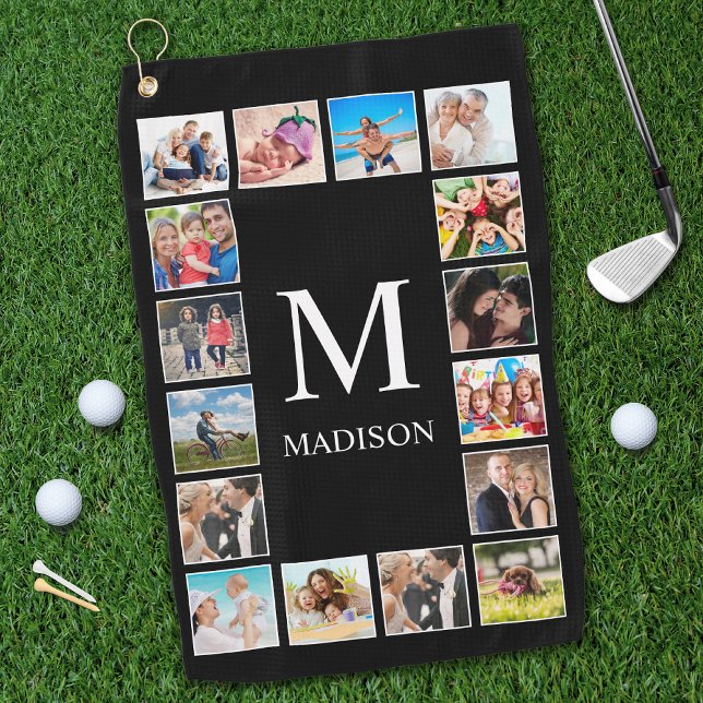 Serviette De Golf Collage photo de famille personnalisée Noir person (Créateur téléchargé)
