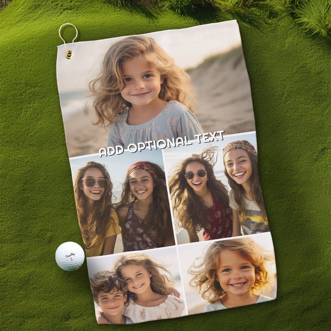 Serviette De Golf Collage photo minimal moderne 5 avec texte (Custom Golf Towel)