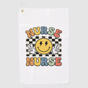 Serviette De Golf Conception de chemise à carreaux Smiley d'infirmiè