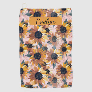 Serviette De Golf Conception de l'aquarelle de tournesol