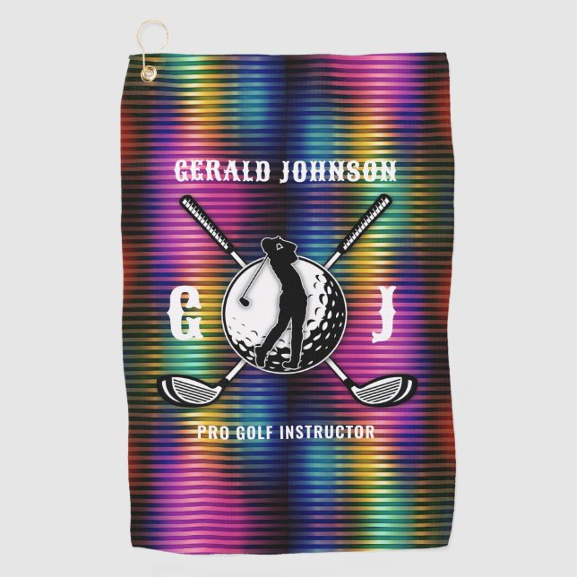 Serviette De Golf Conception de monogramme de golf couleur métalliqu (Devant)